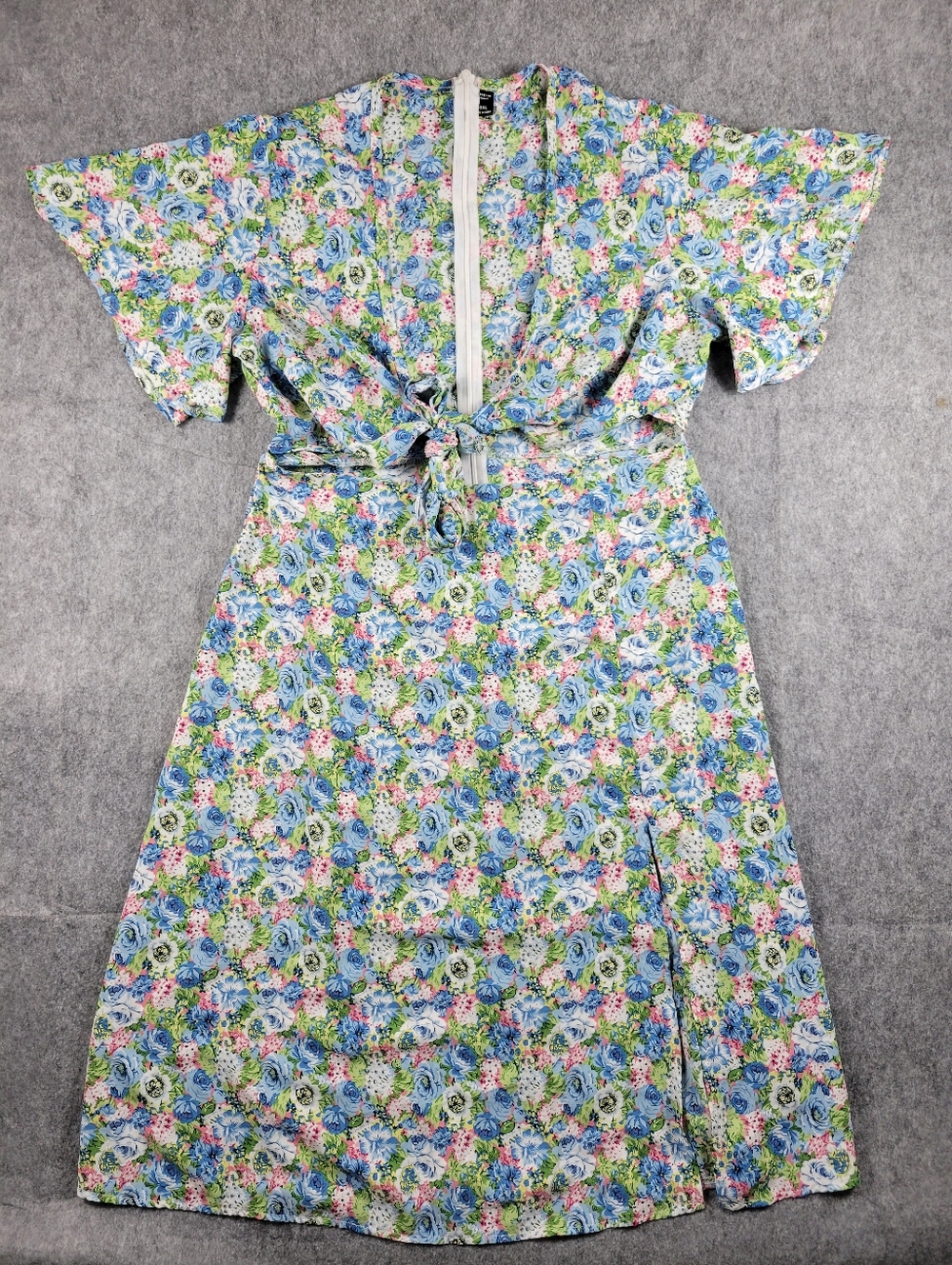 Shein Curve Tie Front Flutter Sleeve Split Thigh Floral Dress Womens Size 0XL